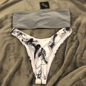 Abstract Print Bandeau Bikini Set Grey BNWT